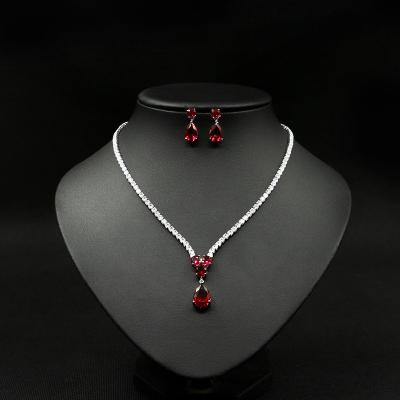 China New Arrival TRENDY Bridal Jewelry Set Zircon Tassel Necklace and Earrings 3pcs Trendy Bridal Set for Women for sale