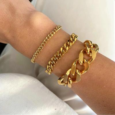 China Luxury Hiphop Fashion 18k Gold Plated Miami Cuban Link Bracelet Bangle Jewelry For Women Men for sale