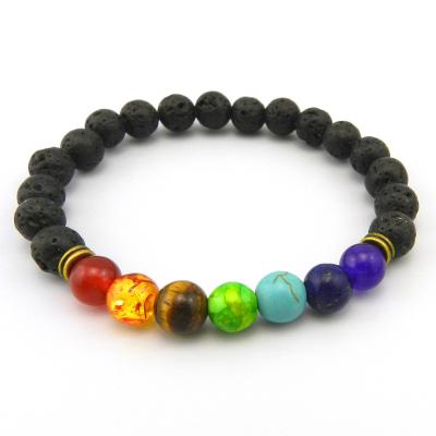 China CLASSIC Natural Multicolor Volcanic Stone Beaded Charms Jewelry Stretch Bangle Bracelet For Women Men for sale