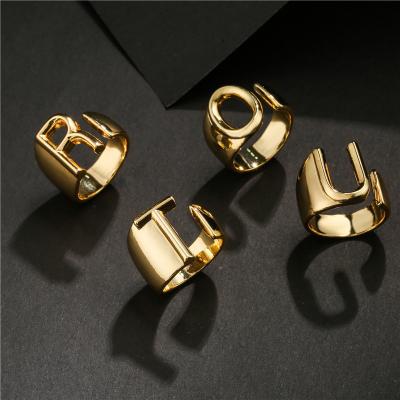 China 2022 Fashion Adjustable 18k Gold Rings Luxury Jewelry TRENDY Letter A Z Rings For Women Men for sale