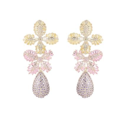 China Leaf Flower Shape Zircon Statement Romantic Fancy Earrings For Women Wedding Bridal Jewelry for sale