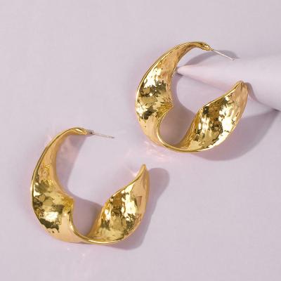 China Punk Trendy Gold Plated Statement Circle Irregular Twisted Earrings For Women for sale