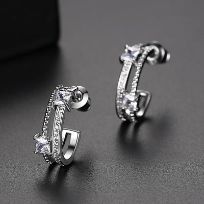 China Romantic Luxury Women Fashion Cubic Zircon Bridal Wedding Hoop Earrings Cuff for sale