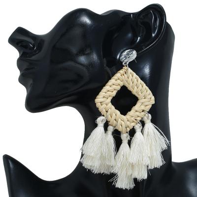 China CLASSIC Trendy Wooden Shell Rattan Geometric Straw Earrings Set For Women Jewelry for sale