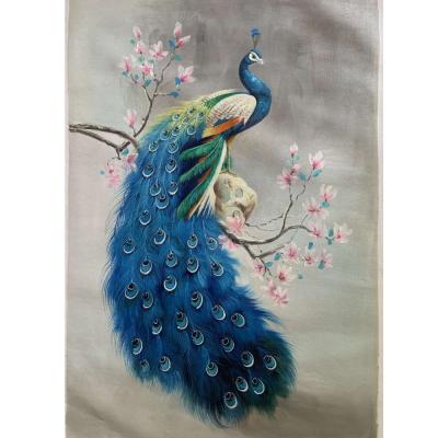 China Modern Pure Hand Painted Oil Painting Phoenix Spread Wings Gold Foil Mural Peacock Wall Decorative Painting Art for sale