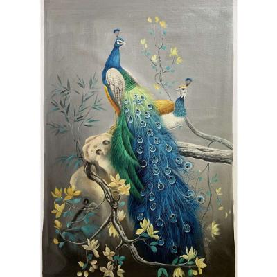 China Modern Hot Sale Oil Painting Handmade Art Work Living Room Wall Decoration Peacock Animal Painting for sale