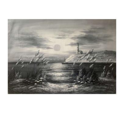 China Best Selling Modern Customize Painting Landscape Seaside Black And White Oil Paintings for sale