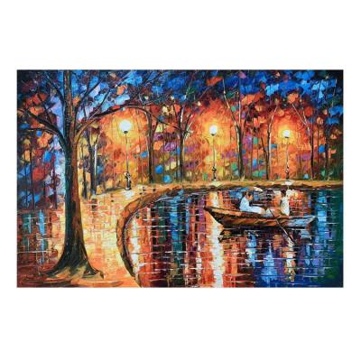 China Modern Handmade Palette Knife Oil Paintings Colors On Canvas Impressionist Leonid Afremov Textured Art Raining Night Landscape for sale