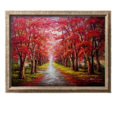 China Traditional High Quality Low Price Hand Painted Flowering Forest Trees Life Landscape Oil Painting Art On Canvas for sale