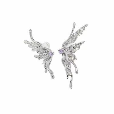 China Fashion Shiny Silver Angel Wings Women Stud Earrings Party Jewelry Exaggerated Fashion Stud Earrings Jewelry For Women for sale