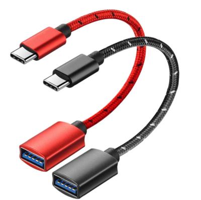 China Type-C OTG Adapter USB OTG Mobile Phone Tablet MP3 GPS Nylon Braided Cable Connected To Type-C Data Usb Card Reader Mouse Cable for sale