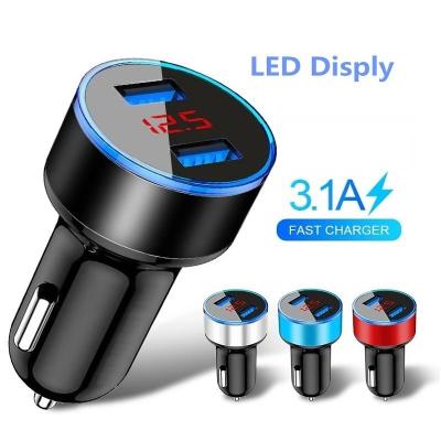 China Support Car Charger 2 Dual USB Port 3.1A Charger LCD Display 12-24V Fast Car Charger Charging Adapter for sale