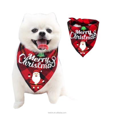 China Viable Festival Plaid Dog Bandana Santa Green Red Scarf For Dog Cleaning Christmas Bandana Dog for sale