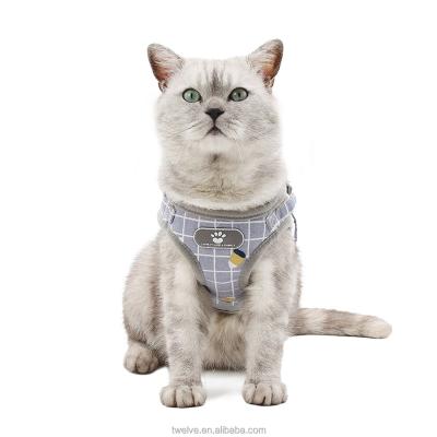 China Cute Cotton Cat Leash Plaid Mesh Dog Harness Vest Reflective Pet Harness Leash & Harness for sale