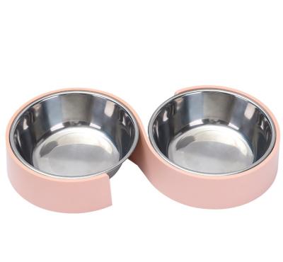 China Stainless Steel Non Slip Sustainable Pet Feeder Double Pet Feeder Cat Bowl Designer Dog Feeding Bowl for sale