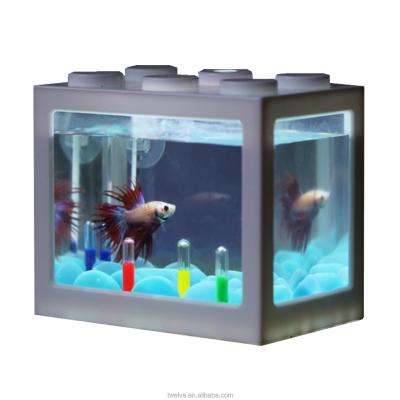 China Viable LED Color Lighting Transparent Rectangular Building Block Small Fish Tank Fish Tank for sale