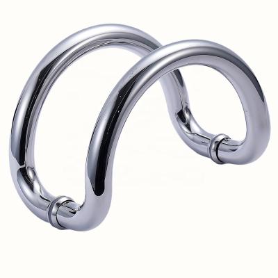 China Modern Modern Design Polished 304 Stainless Steel Large Size Door Handle Shower Door Handle Glass Door Knob for sale