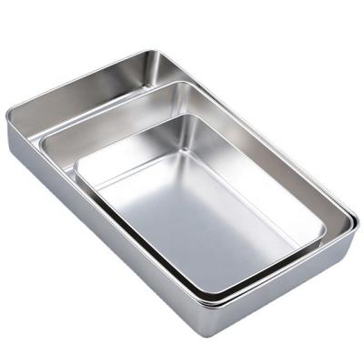 China Sustainable Reusable Cake Tools Stainless Steel Bakeware Square Non-Stick Cake Tray Pan Baking Serving Set for sale