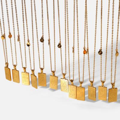 China BOHEMIA YICAI Constellation Tarot Card Double Sided Square Pendant Necklace With Women Girl 18k Gold Stainless Steel Zodiac Necklace for sale