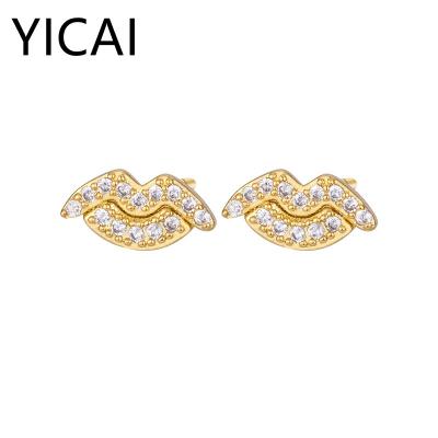 China 2022 Lead Free Nickel Free Newest Micro CZ Bug Color Lips Earrings For New Year Gift Real Gold Plated Rainbow CZ Stud Earrings for sale