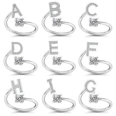 China Casual/Sporty Fashion Rhinestone Adjustable Rings For Women A - Z Letters Initial Name Alphabet Stackable Rings for sale