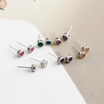 China CLASSIC Wholesale Women's and Men's Sterling Silver 925 Colorful Simple Round Zircon Stud Earrings Jewelry for sale