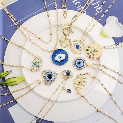 China Hot Selling Fashionable Non-fading Gold Plated Blue Devil Eyes Necklace Evil Eye Women Pendant Necklace for sale