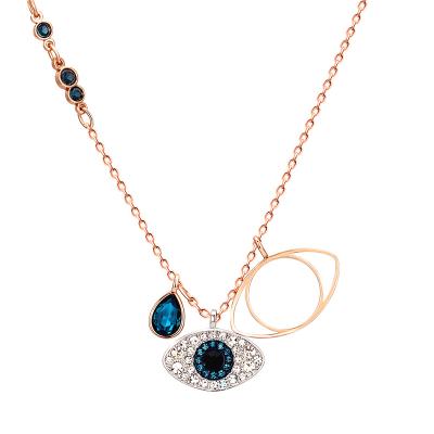 China new design Gold Color Crystals Multicolor Stone Eye Lady Party Golden Blue Shaped Non-fading Layered Necklace for sale