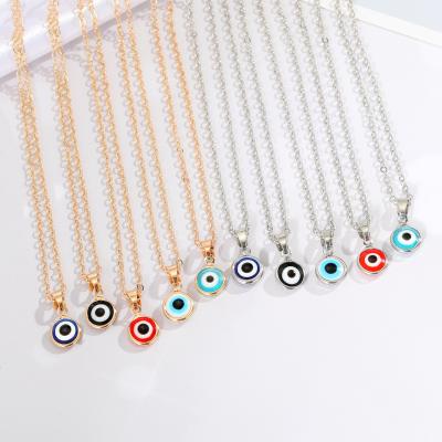 China Nickel Free Lead Free YICAI Small Round Eyes Pendant Necklace For Women Lucky Colorful Dripping Oil Turkish Eye Necklace Choker for sale