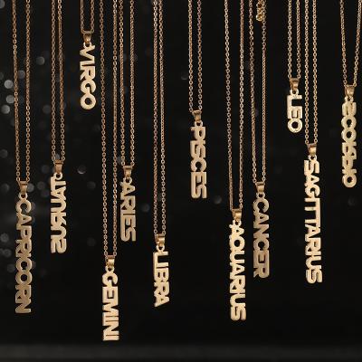 China Hot Sale Vertical 12 Horoscope Letter BOHEMIA Necklace For Women Gold Leo Virgo Cancer Gemini Aries Aquarius Zodiac Necklaces for sale