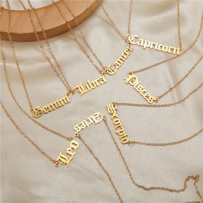 China Hot English BOHEMIA Horoscope Sign Necklace Women Old Twelve Charm Zodiac Letter Clavicle Chain Stainless Steel Neckalce for sale