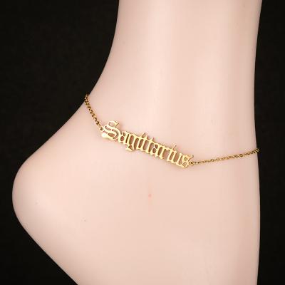 China CLASSIC hot sale stainless steel constellation anklets 18k gold plated 12 zodiac sign ankle bracelet anklets for sale