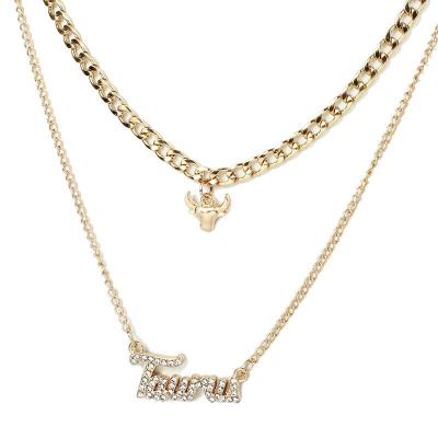 China Hot-selling Vintage Bling Letters 12 Multilayer Sign The Horoscope Pendant Diamond Zodiac Necklace for sale