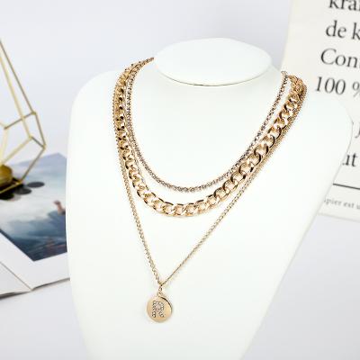 China CLASSIC 26 Fashion Diamond Letter Multilayer Necklace Women's Simple English Alphabet Pendant Necklace for sale