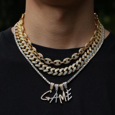 China High Quality Customized Hiphop Zircon 3A Initial Letter Brass Micro-inlaid Cursive Pendant Gold Plated Stainless Steel Chain Necklace for sale