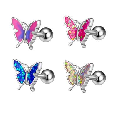 China YICAI CLASSIC 1pc Enamel Butterfly Cartilage Stud Earrings 16g Tragus Earring Butterfly Conch Stainless Steel Helix Earrings for sale