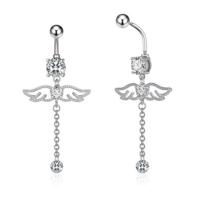 China YICAI CLASSICS 1pc CZ Wing Long Tassel Navel Piercing Shinny Stainless Steel Butterfly Long Dangling Belly Rings for sale