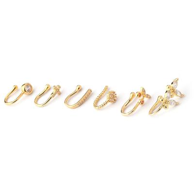 China New FASHIONABLE Butterfly Nose Cuffs Flowe Cherry Clear Zircon Fake Nose Ring With Women Non Piercing CZ Copper 1Pc for sale