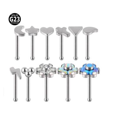 China YICAI 20g G23 CLASSIC Titanium Triangle Star Geometry Nose Piercing Earrings Opal Nose Ring Opal Flower Tragus Cartilage Helix for sale