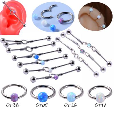 China 1piece 16g G23 Opal Ball Industrial Barbell Can Titanium Cartilage Hinged Segment Hot Punk Ring Opal Piercing Jewelry for sale