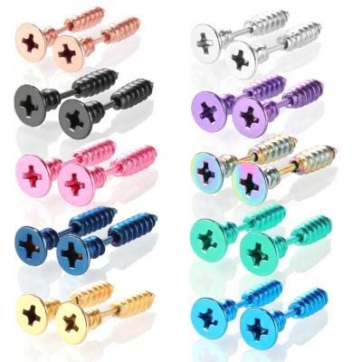 China Fashion Punk Gold Nail Screw Stud Black Colorful Earring For Women Men Helix Stainless Steel Ear Piercings Jewelry for sale