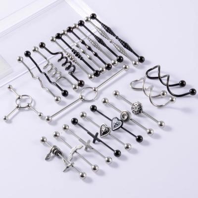 China New CLASSIC 14g Multiple Styles Stainless Steel Heart Cross Long Cartilage Black Straight Bar Barbell Industrial Piercing Jewelry for sale