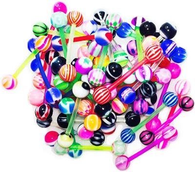 China 50Pcs/Set Hot FASHIONABLE Random Color Flexible Nipple UV Barbell Ring Body Piercing Acrylic Tongue Rings for sale