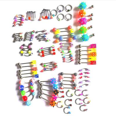 China New FASHIONABLE 110 Pcs/Set Random Mix Stainless Steel Eyebrow Navel Belly Nipple Tongue Rings Acrylic Body Piercing Jewelry for sale