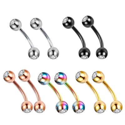 China 1PC Classic Punk Crystal Gem Eyebrow Ring Helix Rook Lip Piercings Curved Banana Barbell 316L Stainless Steel Piercing Jewelry for sale