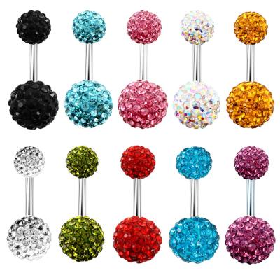 China CLASSIC Glittering Crystals 14G Colorful Full Body Piercing Jewelry For Girl Stainless Steel Curve Shamballa Disco Balls Swell Rings for sale