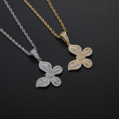 China Fashion Lead Free Nickel Free Jewelry Iced Out 3A CZ Butterfly Pendant For Women And Men Gold Silver Butterfly Necklace for sale