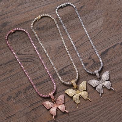 China Women's Rose Gold Plated Crystal CZ Tennis Butterfly Chain Necklace Brass Silver Plated Wholesale Lead Free Nickel Free Butterfly for sale