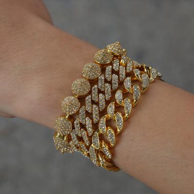 China Hot Selling Hiphop Men's Cuban Link Chain Bracelet 12mm Gold Plated Pave Full Zircon Cuban Link Chain Bracelet for sale