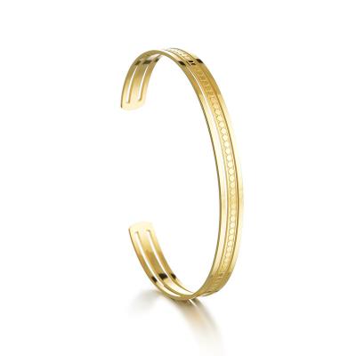 China Hot Sale 14k Gold Plating Lead Free Nickel Free 316l Titanium Steel Bracelets Textured C Form Adjustable Stainless Steel Bracelets for sale